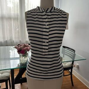 J. Crew Navy and White Striped Sleeveless Blouse
